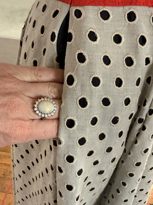 Fabulous Early 1950's Claudia Young Polka Dot Linen Dress With Pockets / S