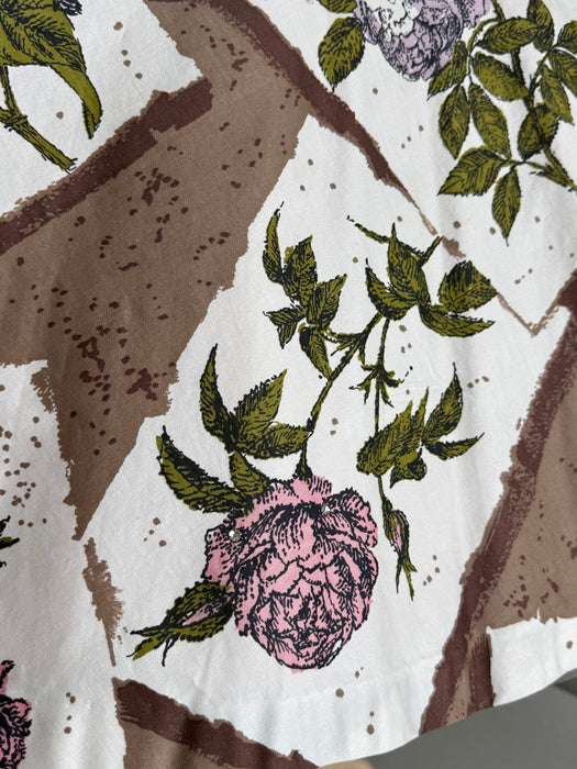 Coveted 1950's Alex Coleman Polished Cotton Botanical Novelty Print Halter Dress / XS