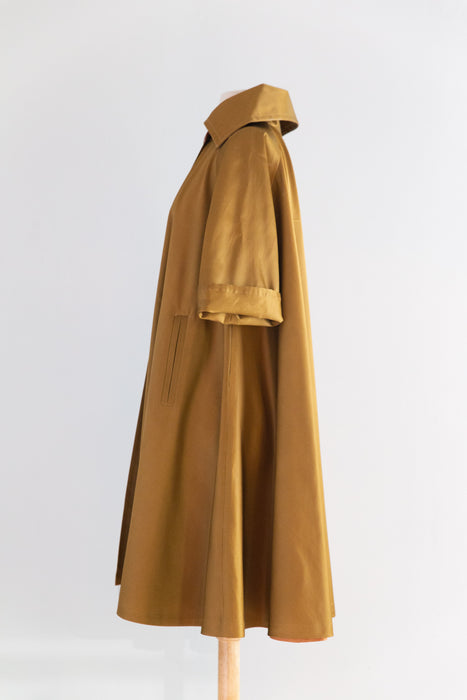 Dramatic 1950’s Goldenrod Brushed Satin Swing Coat / SM