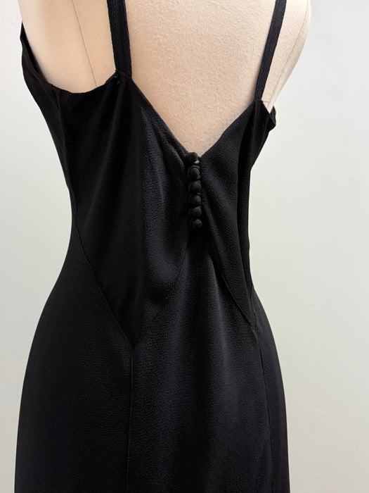 Sublime 1930's Black Bias Cut Evening Gown a la Madame X In Rayon Crepe / SM