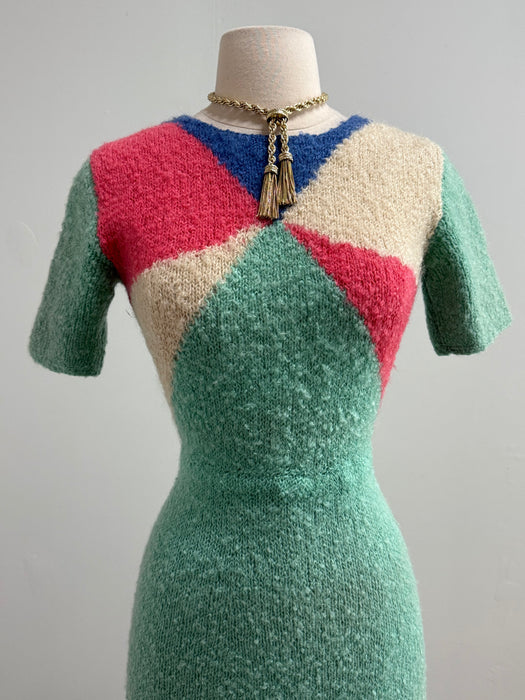 Fabulous Vintage Hand Knit Color Blocked Dress / SM