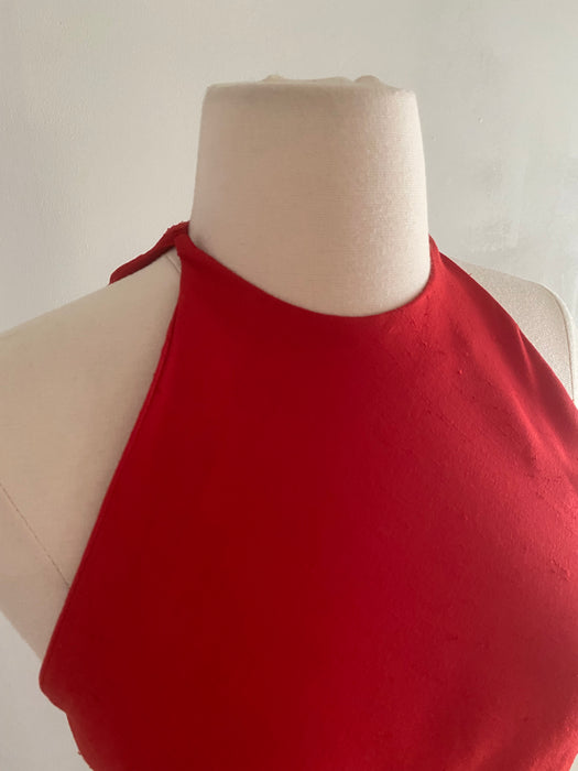 Iconic 1970's Halston Red Silk Bias Cut Halter Neck Dress / Small