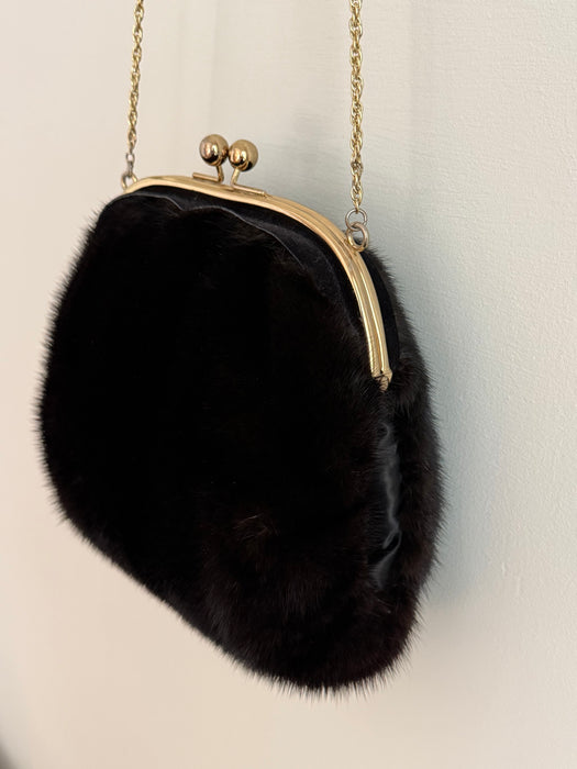 Glamorous 1950's Chocolate Mink / Muff Handbag