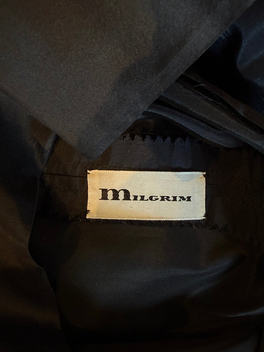 Glamorous 1950's Black Silk Taffeta Cocktail Dress By Milgrim / XS