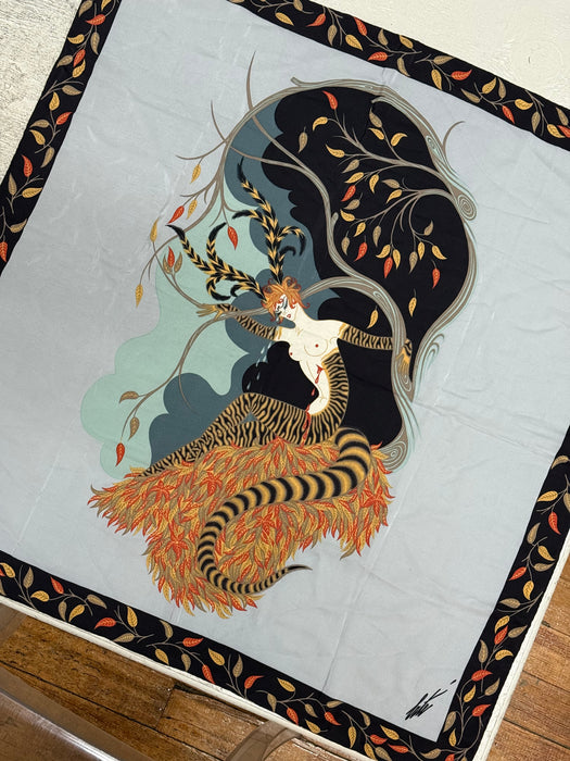 Rare Vintage Erté Silk Scarf – “Tiger Lily” For Carry Back LTD Italy / OS