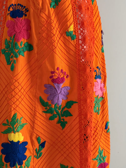 Marigold Dream Embroidered 1970's Maxi Dress From Mexico / SM