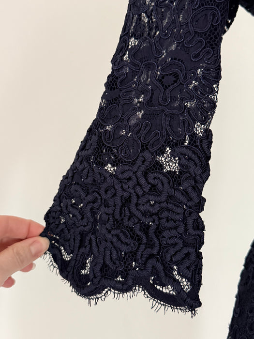 Elegant Vintage Oscar de La Renta Navy Blue Guipure Lace Cocktail Dress  / L