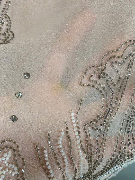 Rare Antique 1920's "Birth OF Venus" Shell Pink Beaded Flapper Dress / M