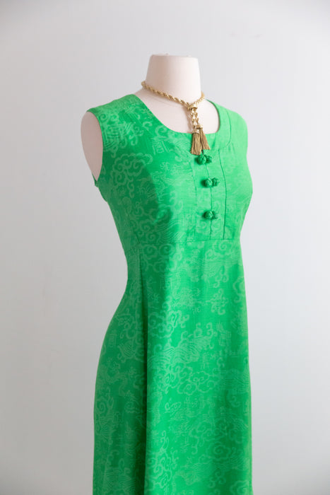 Fabulous 1960's Dragon Print Cotton Maxi Dress By Evelyn Pearson / ML