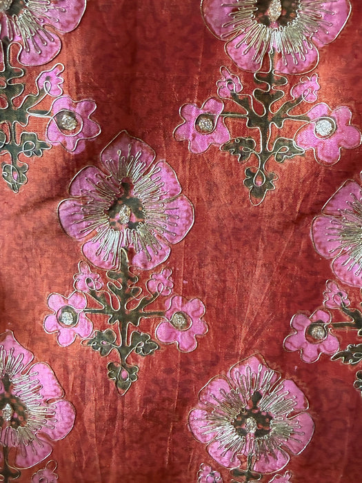 Incredible 1960's Indian Silk Shift Dress With Metallic Gold Embroidered Thread / M
