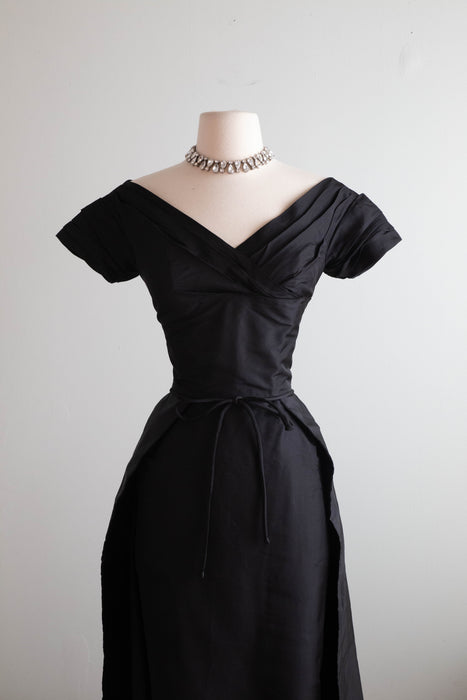 Iconic 1950's Ceil Chapman Silk Cocktail Dress With Dramatic Skirt / SMall