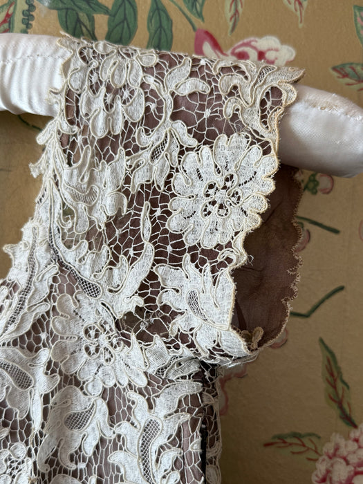 Elegant Late 1940's I.Magnin Silk Chiffon & Lace Rosewood Cocktail Dress / SM