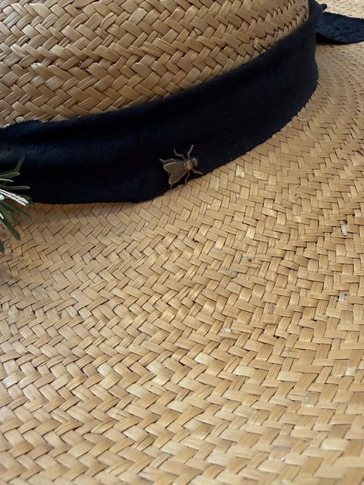 Vintage “La Mouche” Wide Brim Straw Sun Hat with Lemon & Fly
