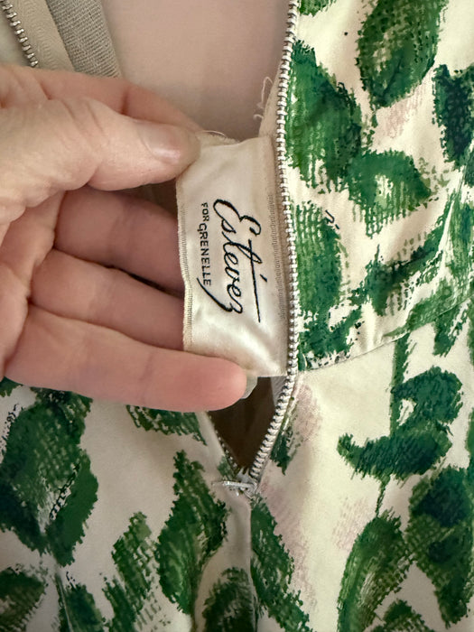 Gorgeous 1950's Emerald Rose Print Party Dress By Estevez / Small