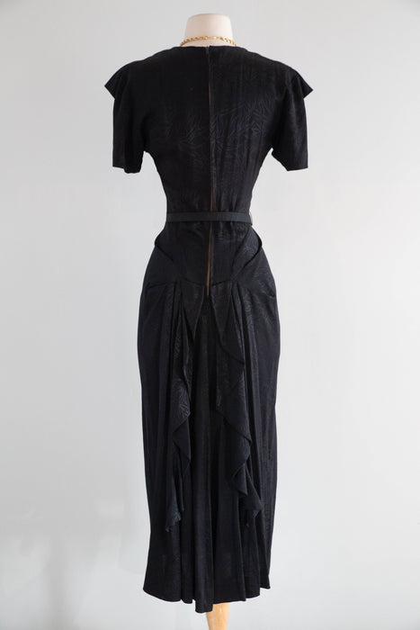 1940's Femme Fatale Black Rayon Cocktail Dress / S