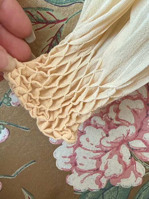 Incredible 1930's Honeycomb Smocked Two Piece Silk Chiffon Peignoir Set / SM