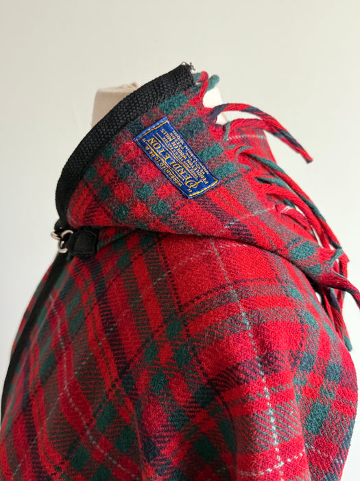 Vintage Pendleton Tartan Wool Blanket Coat With Fringe / M