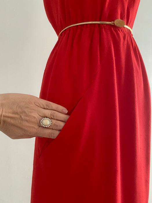 Iconic 1970's Halston Red Silk Bias Cut Halter Neck Dress / Small Xtabay Vintage Iconic 1970's Halston Red Silk Bias Cut Halter Neck Dress / Small Xtabay Vintage