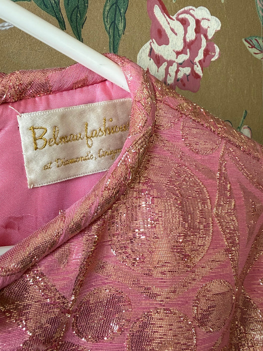 Fabulous 1960's Malcolm Starr Rose Gold Brocade Cocktail Dress / M