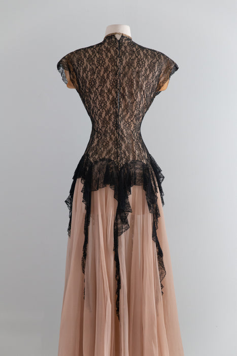 Fabulous Late 1940’s Peggy Hunt Original Illusion Lace  Evening Dress / Sm