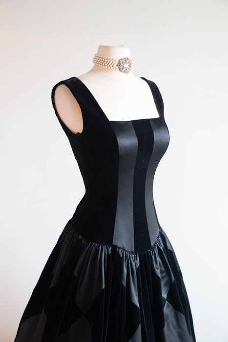 Stunning 1980s Escada Couture Black Harlequin Evening Gown / SM