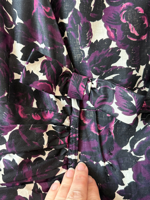 Gorgeous 1950's Jonathan Logan Gothic Rose Print Polished Cotton Dress / ML