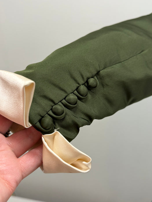 Fabulous 1960's Olive Green Silk Cocktail Dress By Chester Weinberg / Small