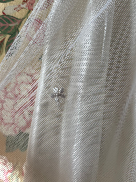 Enchanting 1970's Embroidered Net Wedding Gown By Bianchi / S