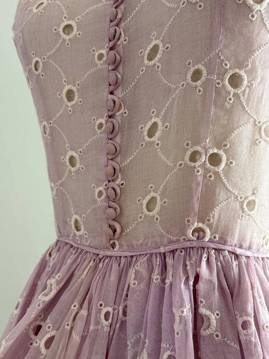 Ethereal Early 1950's Misty Lavender Cotton Eyelet Organdy Formal Dress / S