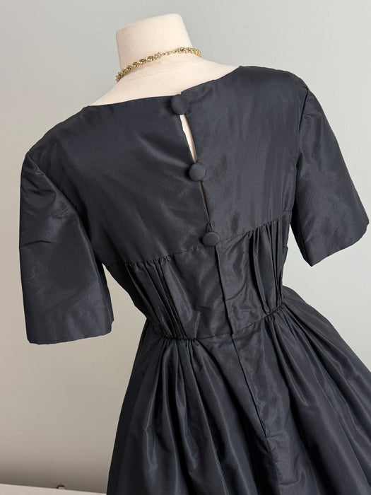 Exquisite Late 1950's Gustave Tassell Black Silk Taffeta Couture Cocktail Dress / S