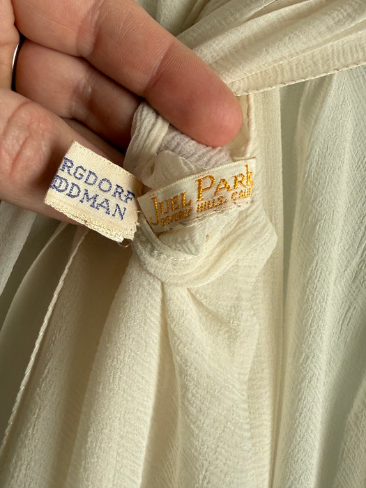 Rare Circa 1950 Juel Park Ivory Silk Chiffon Peignoir With French Lace Insets & Train / SM