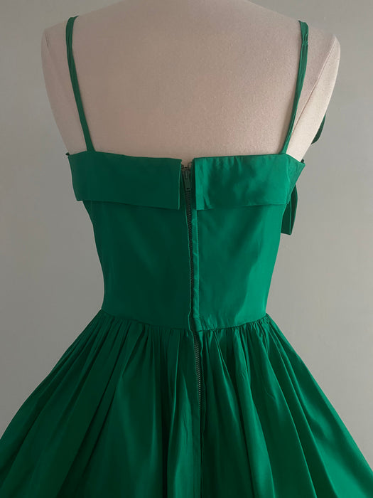 Stunning 1950's Emerald Green Taffeta Party Dress By Lorie Deb / XS