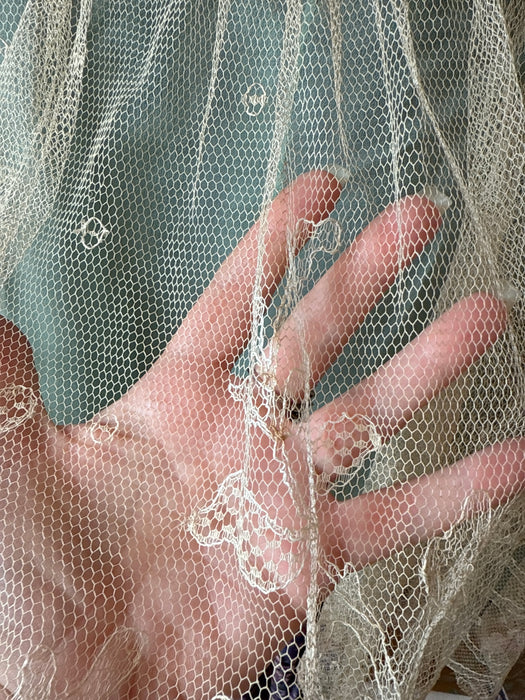 Ethereal 1920’s Aquamarine & Violet Sheer Silk Chiffon Flapper Dress With Embroidered Net