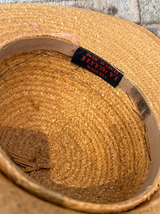 Vintage “La Mouche” Wide Brim Straw Sun Hat with Lemon & Fly