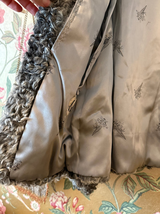 Elegant 1940's Silver Persian Lamb Swing Coat With Optional Silver Belt / SM