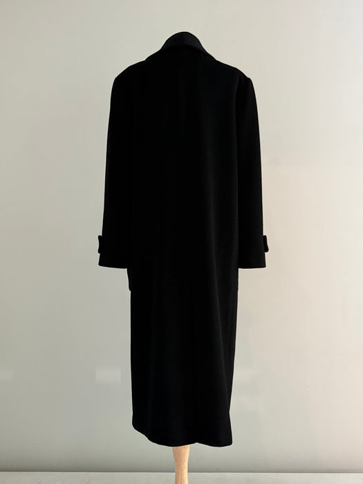 Chic 1980’s Minimalist Black Long Line Worumbo Wool Overcoat / ML