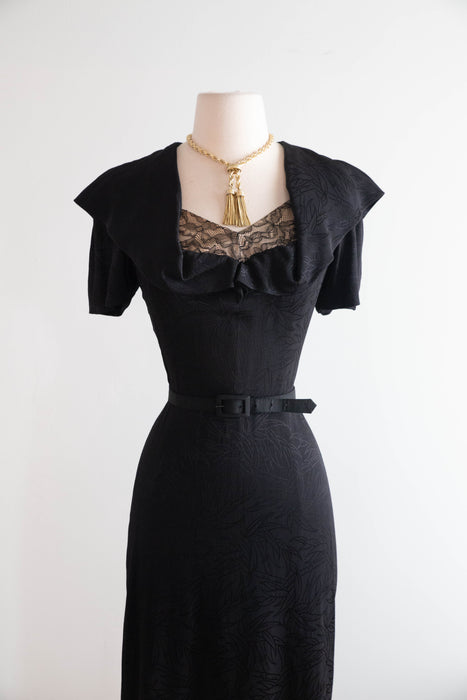 1940's Femme Fatale Black Rayon Cocktail Dress / S