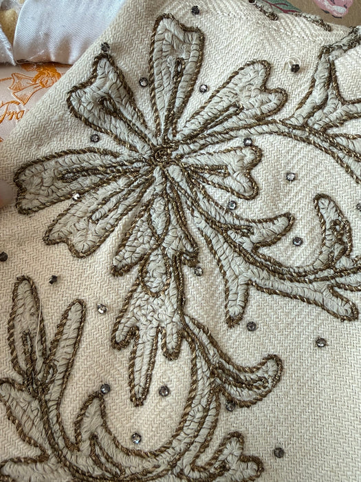 Exquisite 1940's Ivory Wool Evening Cape With Gold Embroidery / SM