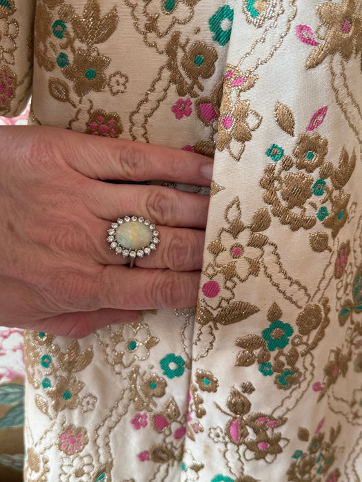 Spectacular 1960's Golden Floral Brocade Maxi Coat With Rhinestone Buttons / SM