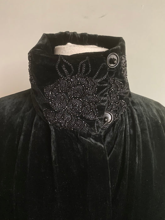 Exquisite 1920's Black Velvet Opera Coat With Jet Embroidery From Au Bon Marche' Paris