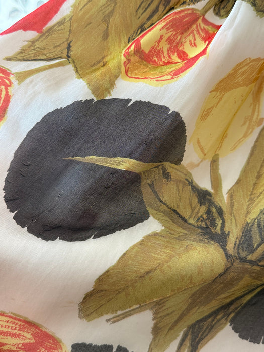 Sophisticated Early 1960's Abstract Silk Rose Print Cocktail Dress / Medium