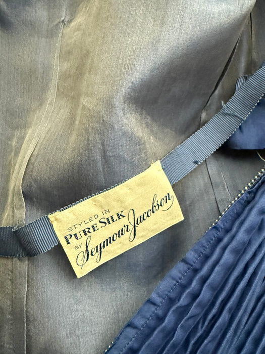 Documented 1955 Seymour Jacobson Blue Silk Dress - As Modeled By Dovima / Small