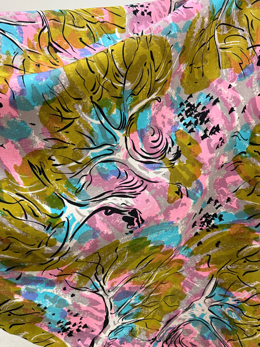 Rare 1940's Nettie Rosenstein Fauvist Landscape Silk Dress / M