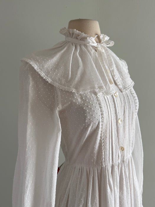Vintage 1980's Laura Ashley Jane Austin Inspired Cotton Swiss Dot Wedding Dress / Small