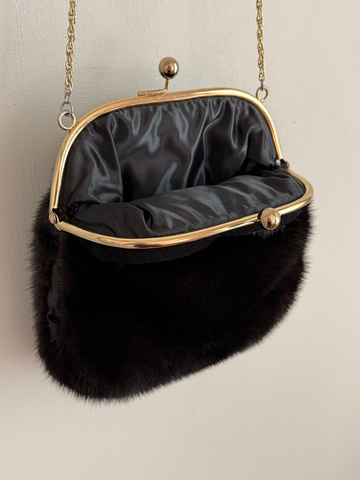 Glamorous 1950's Chocolate Mink / Muff Handbag