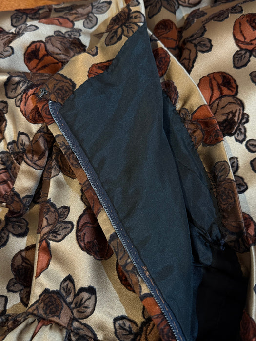 Gorgeous 1950's New Look Couture Cocoa Silk Rose Print Cocktail Dress / S