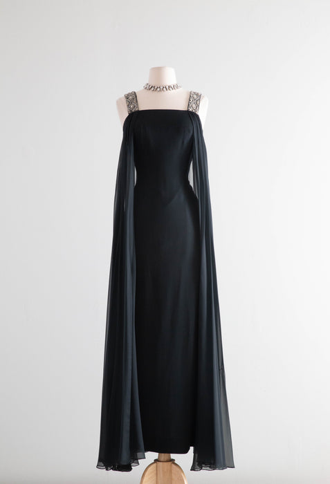 Enchanting Early 1960’s Chiffon Evening Gown with Beaded Straps / Small