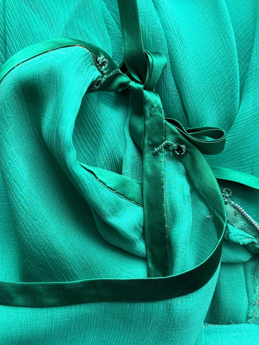 Ethereal 1950's Emerald Green Silk Chiffon Couture Cocktail Dress / S