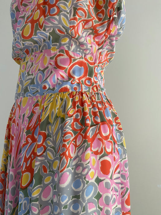 Ethereal 1940's Impressionist Print Soft Rayon Dress From I. Magnin / SM