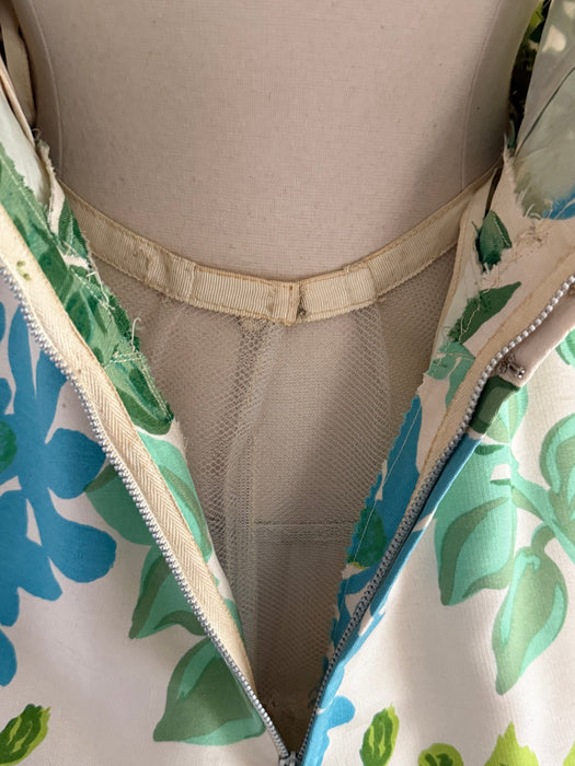 Rare Late 1950's Painterly Silk Floral Print Dress By Arnold Scaasi / XS